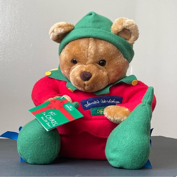 VINTAGE Hallmark Christmas CHRIS THE ELF TEDDY BEAR 12" Plush Stuffed Animal - Picture 1 of 16